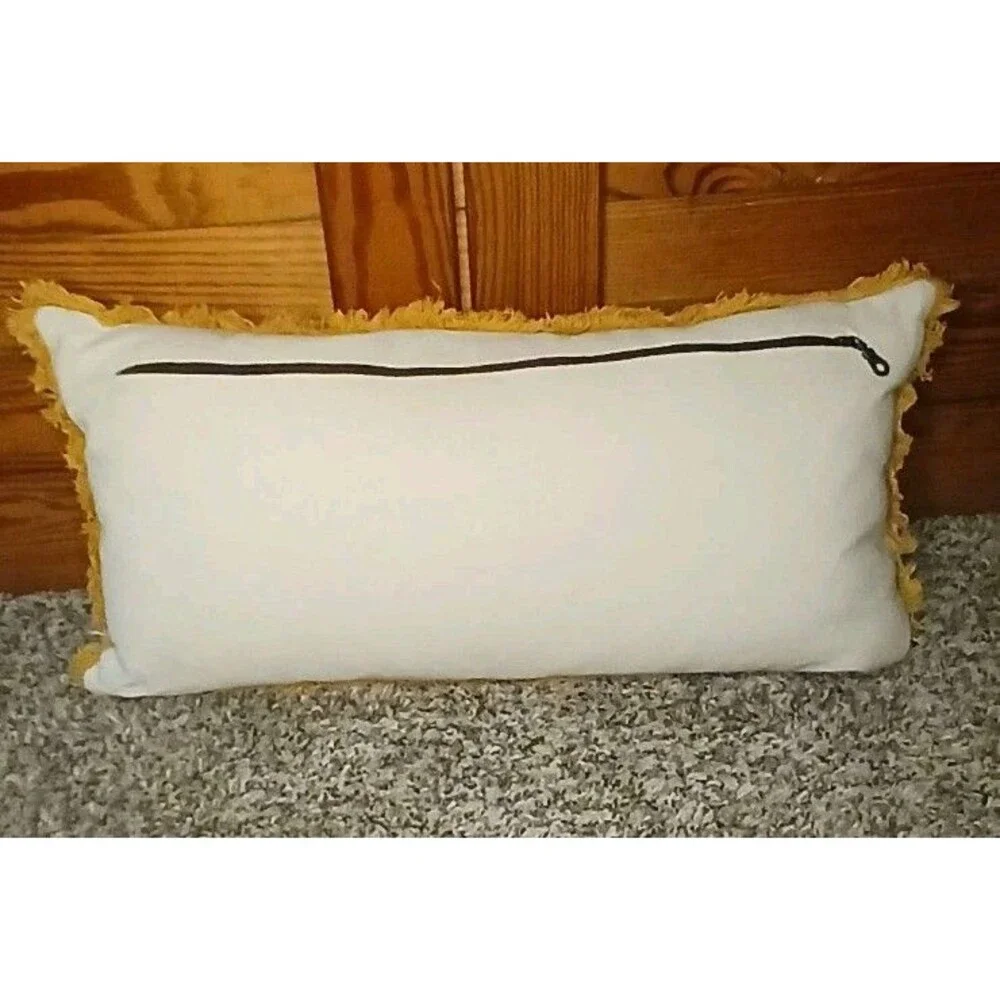 Crate And Barrel Lumbar Down Pillow 12x24 Fall Yellow Rust Plum Boho Embroidered